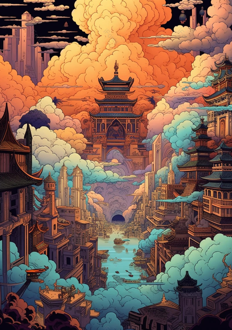 创意插画云端建筑城市插画,插画/手绘图,插画/手绘图库,插画/手绘图下载,插画/手绘